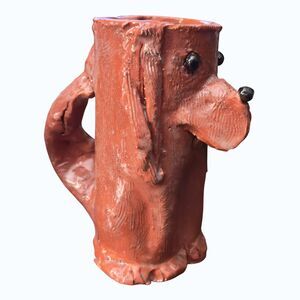 Hand Sculpted Dog Face Ceramic Art Piece Clay Mug
